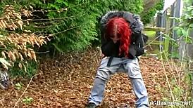 lassie pissing and masturbating in public with wild exhibitionist vibes