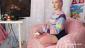 sexy evie enjoys double penetration masturbation.