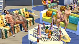 Granny Treat 2 - Old tarts play wild when cuckolds are away in Sims 4