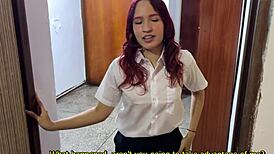 Aprovechate de mi antes que nos descubran - he transformado a mi hijastra en crossdressing teen brunette for taboo assfucking 😏
