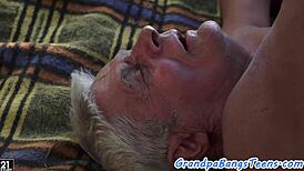 Young Euro teen gets creampied in a steamy outdoor threesome. Old men join for amateur action with a hot babe.