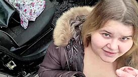 Cute BBW Blonde Receives Huge Facial in Inclement Weather