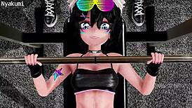 futa babe with huge tits and ass gets lewd in the gym with monster cock 😈💦