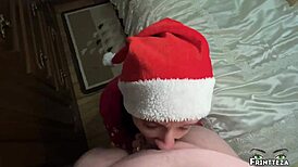 Christmas alone turns wild with stepmom in Grinch panties doggy style on bed