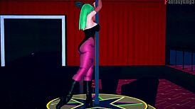 morrigan doing table dance in see-through outfit for halloween