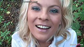 German teen persuaded for blowjob on playground for money