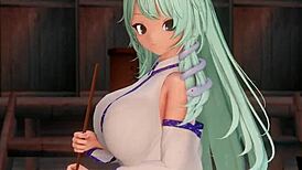 Hell Yeah! Sanae’s Anime Tits Squeeze Tight for a Wild Creampie in 3D!