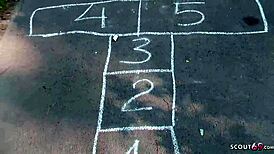 German teen persuaded for blowjob on playground for money