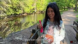 Why does my girlfriend orgasm in the public park under my toy control?