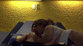 my mature neighbor is always around the house. she seems friendly and approachable in her daily life.