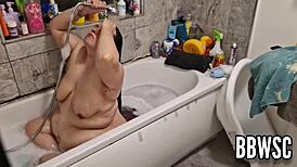 Creepy Voyeur Watches BBW Clean Massive Tits in Bath