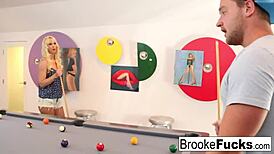 Brooke says, 'Let's play sexy billiards with my big tits and pussy in the car.'