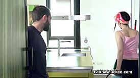 Latina cleaning lady gets paid extra for blowjob 😏