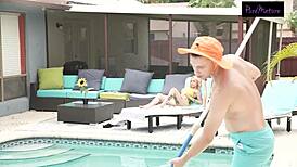 lonely milf enjoys pool time with her pool boy