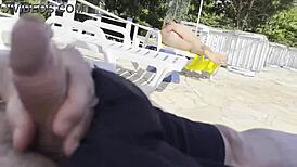 She caught me jerking off and helped finish by public pool