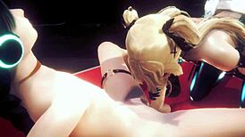 yaoi femboy mizu gives blowjob then sits on chair for bareback creampie with monster cock