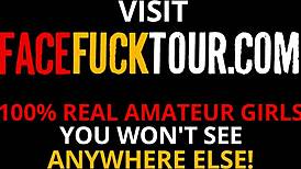 Dumb whore brunette gets rough deepthroat blowjob on monster cock with cum dripping