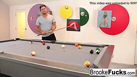 Brooke says, 'Let's play sexy billiards with my big tits and pussy in the car.'