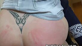 Babe flashes tits outdoors for cash in voyeur spot