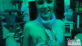 scandinavian babe sucks a monster cock while groping herself in the dark