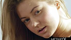 Cute Blonde Undresses Lingerie Rubs Plump Pussy