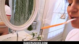 Teen stepdaughter gets fucked while brushing teeth POV!