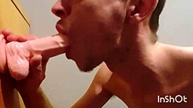 Gay Twink Joe Nuts Sucks His New Dildo Hard.