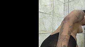 Young Skinny Slave Plays Dildo in Ass and Drinks Pee