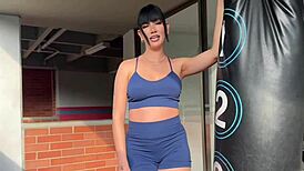 Meeting a gorgeous brunette at the gym for some fun.