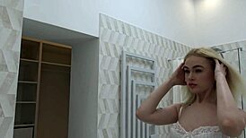 Skinny Tattooed Girlfriend Changes Panties In Bathroom