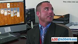 Hey, check this kinky manager banging a worker with a huge dildo!