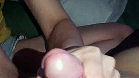 Wife Jerks Friend's Cock To Cumshot On Mommy's Bed Outdoors