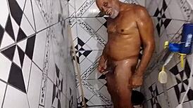 gugu dancing in bathroom with hard cock