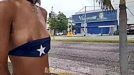 i love showing off my small waist and hairy pits with tits bouncing out in public