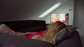 Hey, see this hot blonde masturbate watching bbc porn?