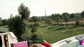 lesbian jacuzzi sex in outdoor bath with kissing 😘