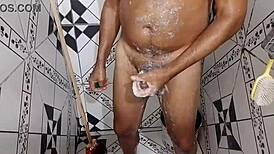 gugu dancing in bathroom with hard cock