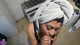 Naughty wife receiving the technician without panties and bra