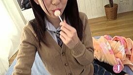 Cute Asian sister Fukayuki Arisaka masturbates and fingers to orgasm in one-room sex life intro