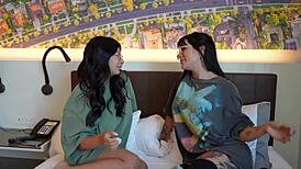 caught my girlfriend cheating with my step sister and covered them in cum