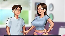 In Summertime Saga episode 206, the story unfolds with cartoon characters in hentai style