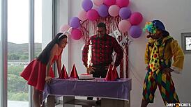 I sneak into the birthday girl’s tight pussy at her father’s house. While he works, we bang with wild cumshots.