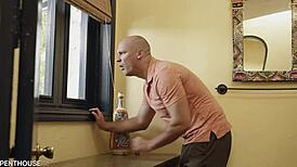 aria banks tanning session turns into hardcore fucking with her creepy roommate