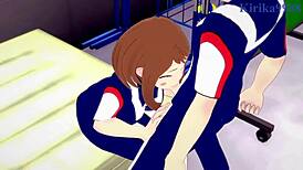 ochako uraraka and izuku midoriya have intense sex in this my hero academia hentai scene.