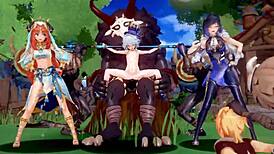 hey guys, check out this wild genshin furina, nilou, and yelan hentai mmd action