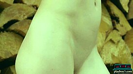 Tiny Teen Playboy Model Kate Great Strips Naked Outdoors. Wow, Chopping Wood!