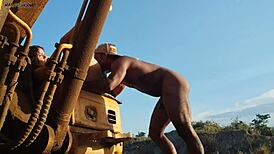 Heavy machine worker ditches job to bang hot Brazilian beauty outdoors