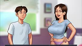 In Summertime Saga episode 206, the story unfolds with cartoon characters in hentai style