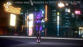 Bonnie from FNF dances seductively as Bonfie in Kpop-Queencard 3D cartoon style.