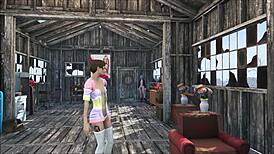 Sexy brunette relaxes at home in fallout 4